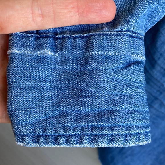 Frank & Eileen Grayson Denim Chambray Distressed Button Front Shirt - Picture 9 of 12